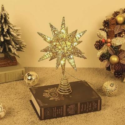Battery Operated LED Star Tree Topper for Christmas - Hanging Xmas Treetop Ornament Decoration