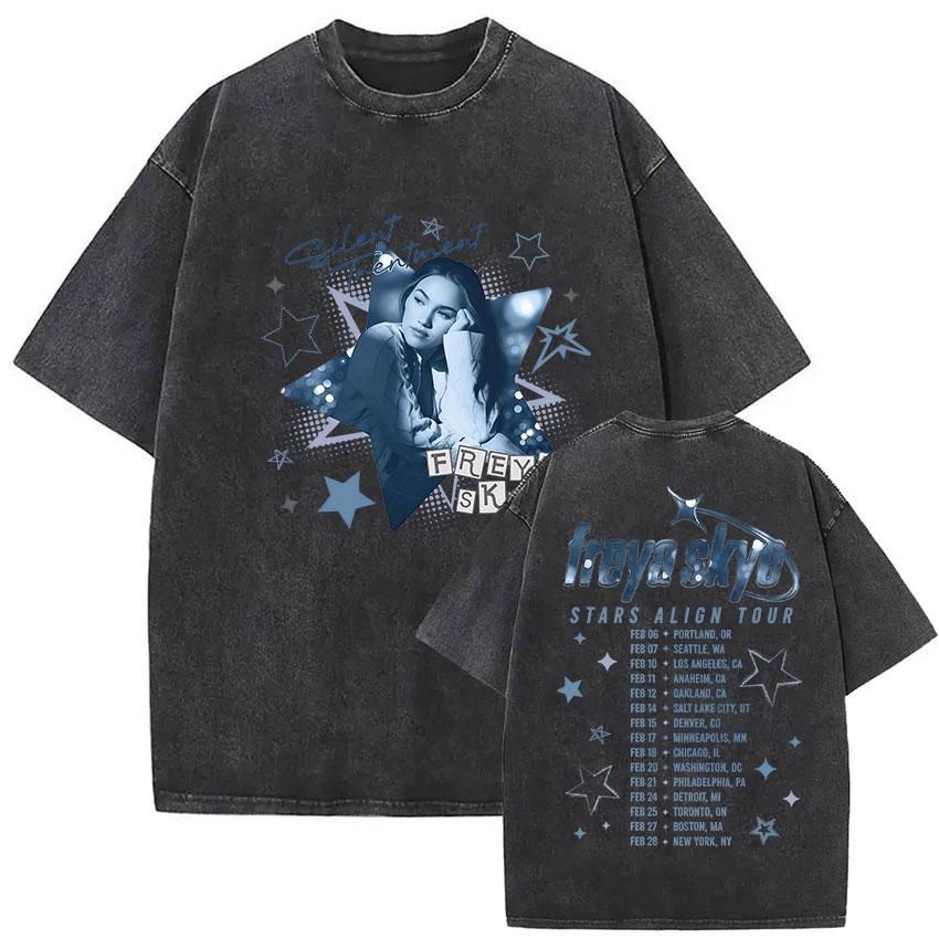 T-shirt Grafica Vintage Lavata Freya Skye Stars Align Tour Uomo Donna Estate Alta Qualità Moda Oversize Cotone
