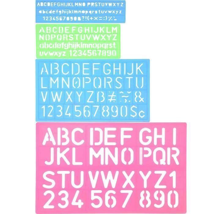 Pochoirs Décoratifs - 4 Pièces - Alphabet Majuscules et Minuscules - Chiffres et Caractères Spéciaux - Plastique