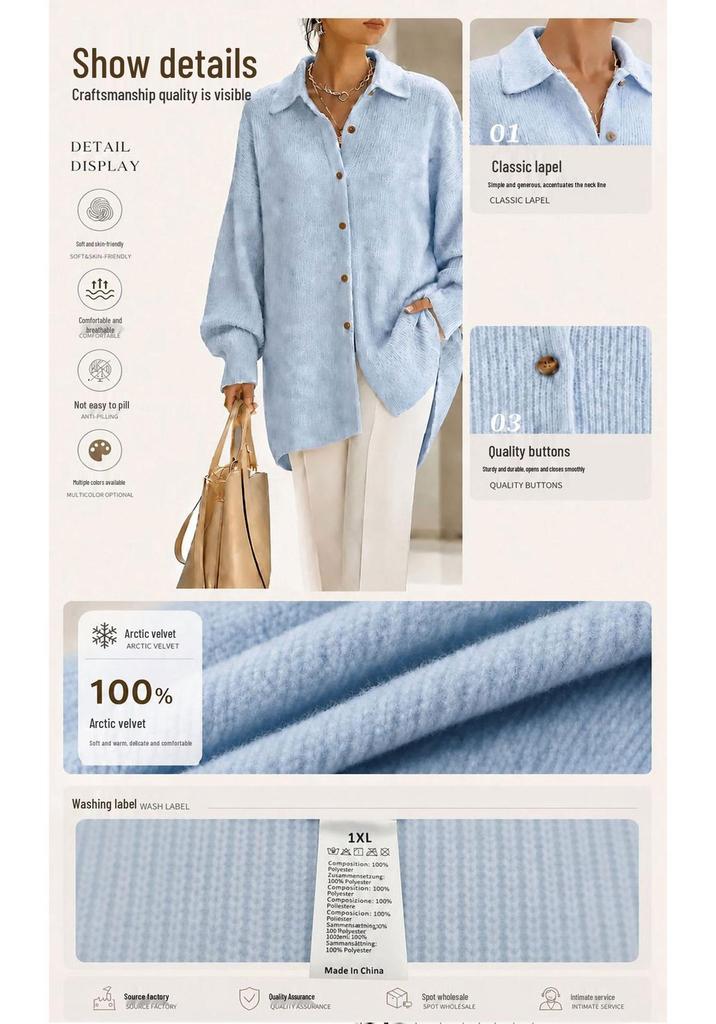 2026 Damen Eleganter Einfarbiger Knopf Langarm Woll Cardigan Pullover