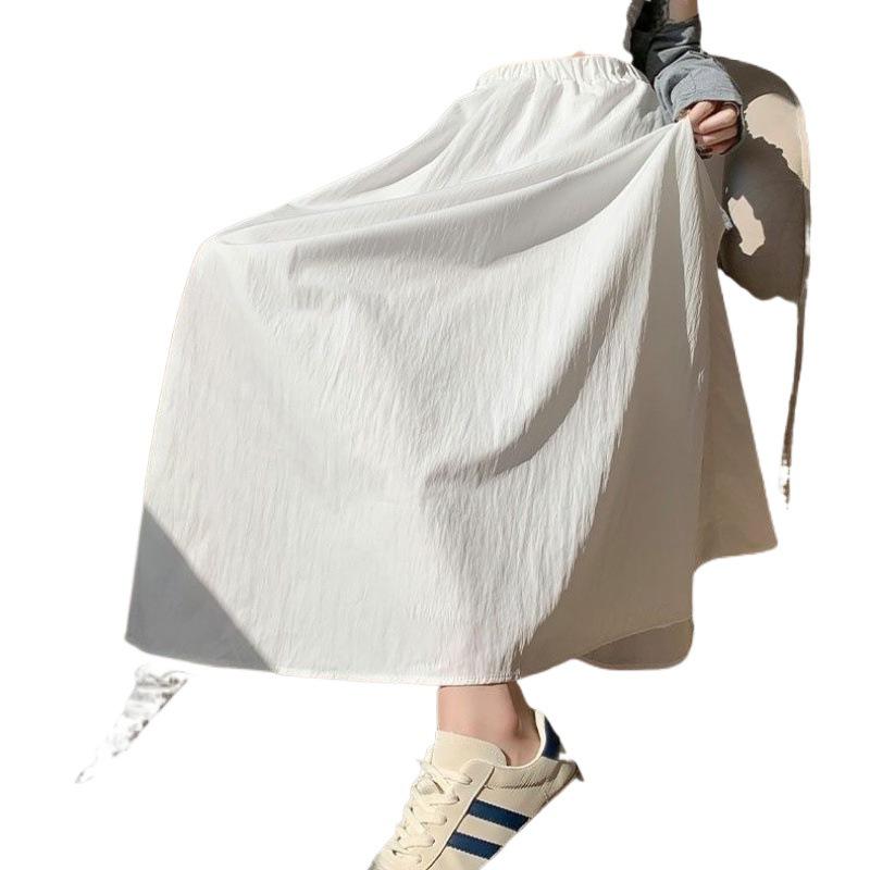 Mori Style White Midi Skirt for Women, Summer 2025, High-Waisted A-Line, Slimming, Mid-Length, Pleated, Elegant Design