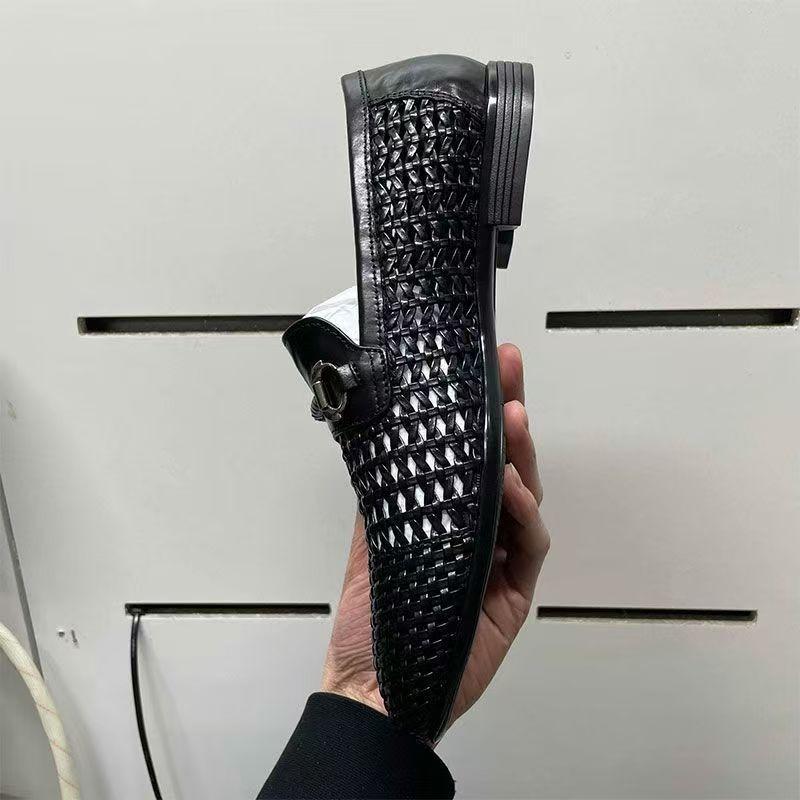Summer new hollow men's shoes breathable casual leather shoes men's hand-woven one-pedal versatile