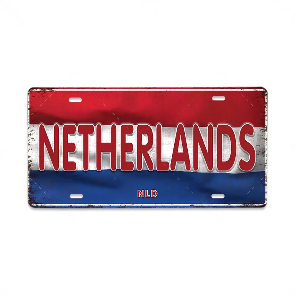 HD Metal Tin Sign World National Flags License Plate Style Vintage Retro Wall Art Decor for Home Bar Garage