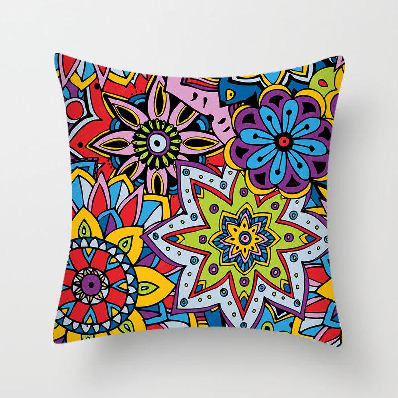 Household Stitching Colorful Mandala Printed Pillow Cover Bedroom Sofa Cushion Peach Leather Velvet Cushion Cover