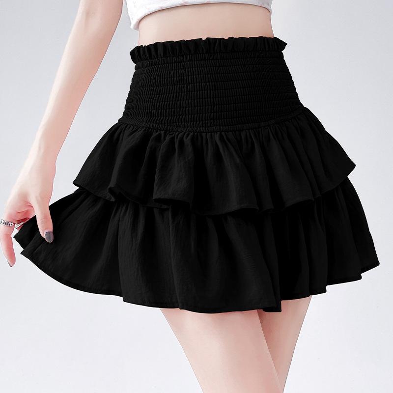 

Белая шифоновая юбка-шорты для женщин на лето, маленькая плиссированная, с высокой талией, облегающая, с оборками, А-силуэта, пышная юбка XL чёрный