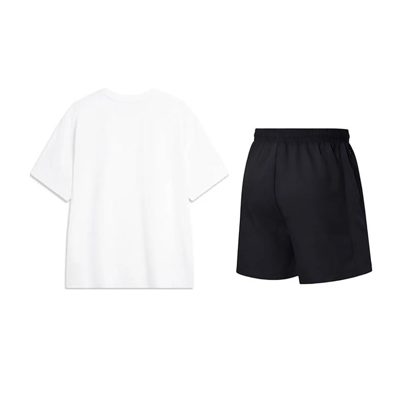 Li-Ning Fashion Simple Logo Print Versatile Comfortable Round Neck Pullover Short Sleeve T-Shirt Casual Sports Suit Unisex Tops YHSV371-2+AKSV843-1