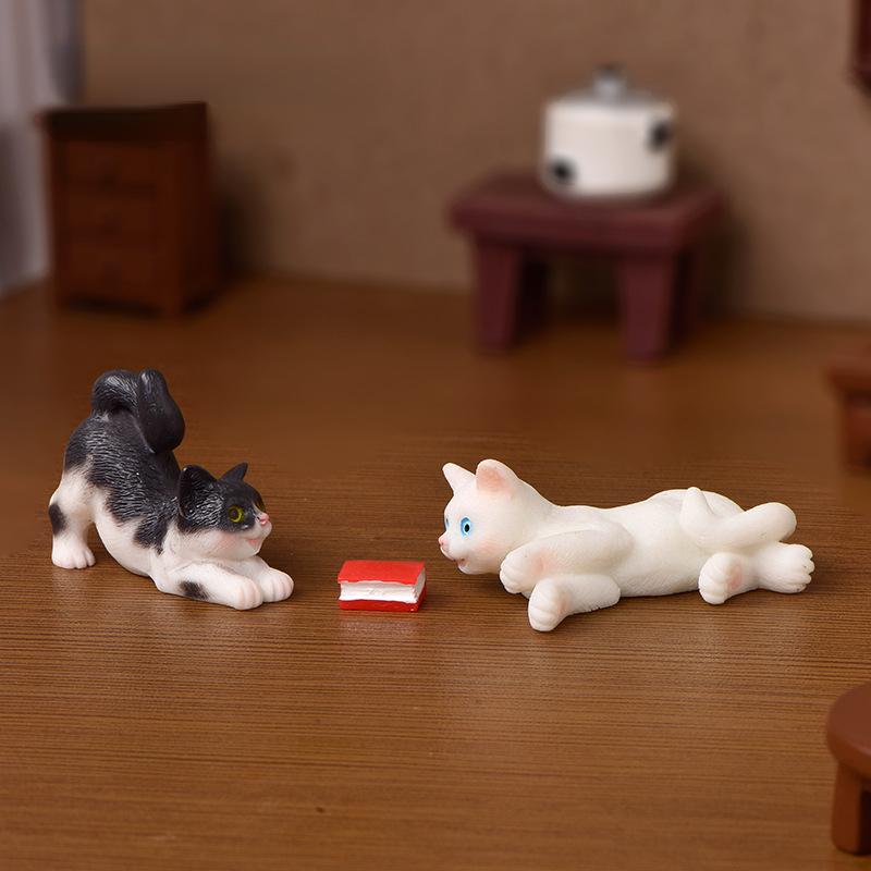 1pc Resin Cats Ornament Kitten Figurine Animal Miniature Fairy Garden Doll House Decoration DIY Micro Landscape Home Decor
