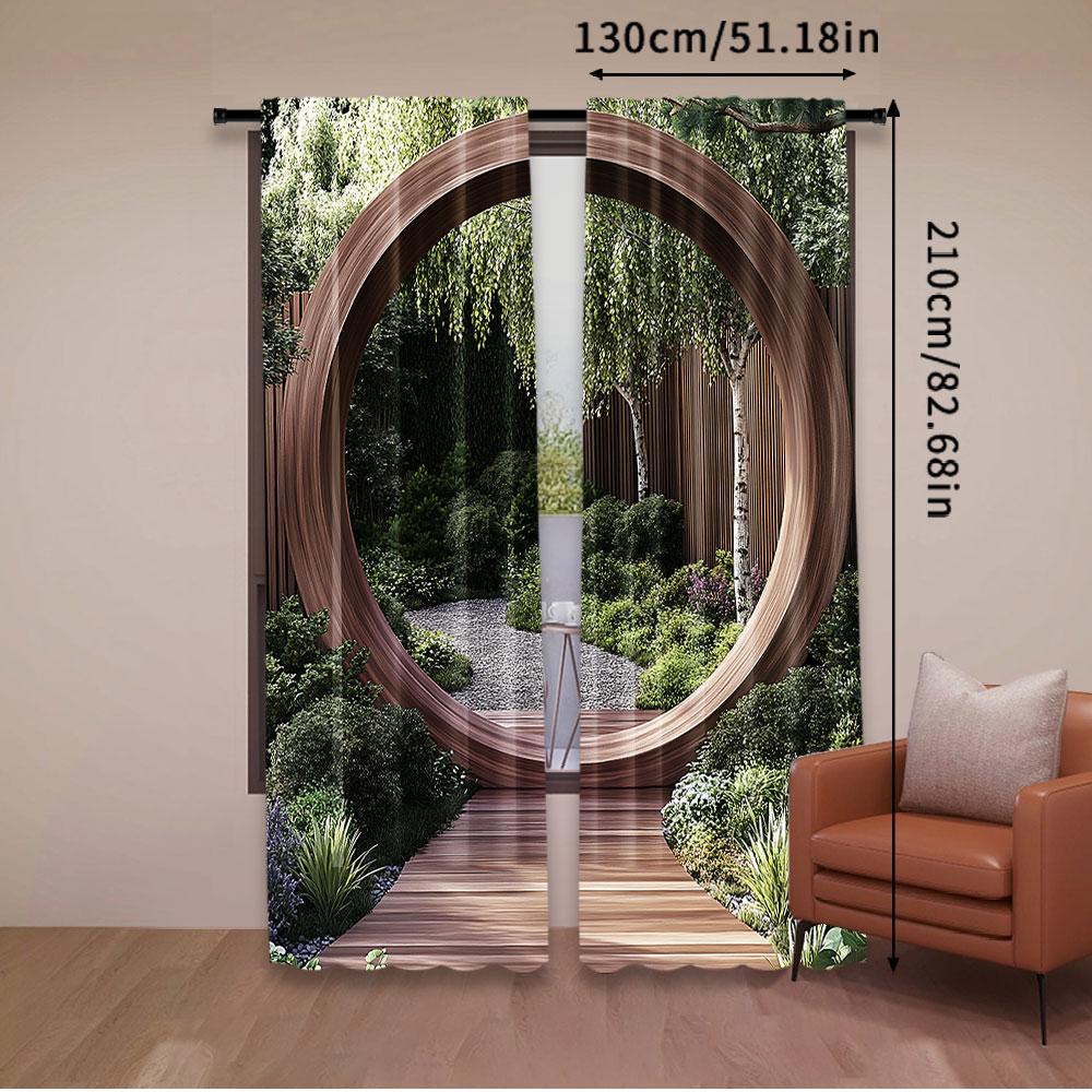 2Pcs Japanese Curtain A Round Rustic Doorway And Gate Opening Sublime Habitat Natural Scenery For Bedroom Living Room And Dining