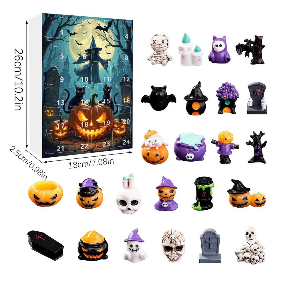

Halloween Advent Calendar 24pcs Pumpkins Skulls Halloween Collectibles Creepy Statues Halloween Horror Advent Gift Box For Desk M