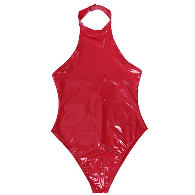 Nass-Look Glänzender PVC-Catsuit Kunstleder PU-Leder Sexy Hoch geschnittener Body Cosplay Badeanzug Bodysuit Oberteile Damen Badebekleidung