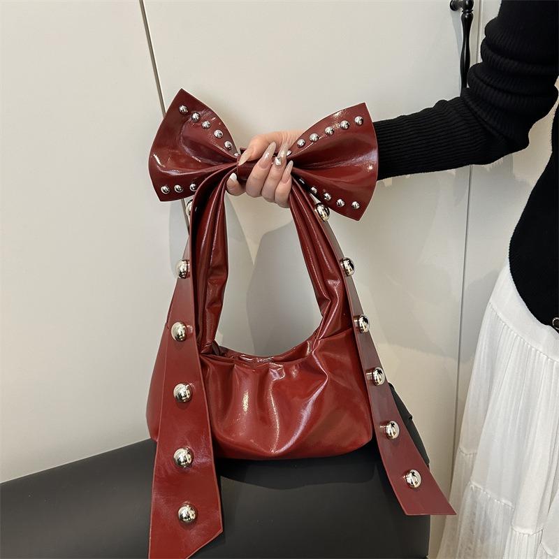 Bow Underarm Bag Women's New Fashion Personalized Rivet Bag Sweet Cool Girl Shoulder Bag Women's Bag