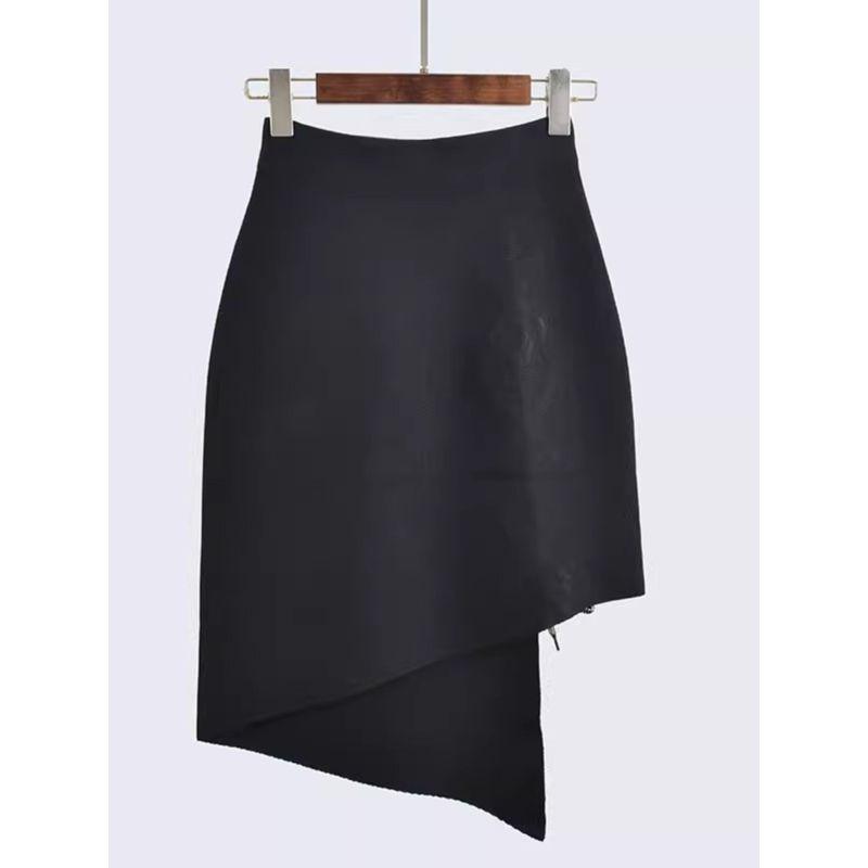 Irregular Design Spring & Fall Sexy High Waist Elastic Waist Midi Skirt Slim Looking Women's Lace-up Knitting Sheath Skirt