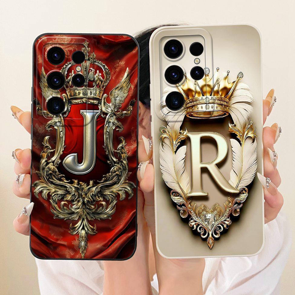 Case For Samsung S25 Ultra Cover Luxury A-Z Letters Crown 2D Painted Silicone Funda For Samsung Galaxy S25 Ultra Casing SM-S938B