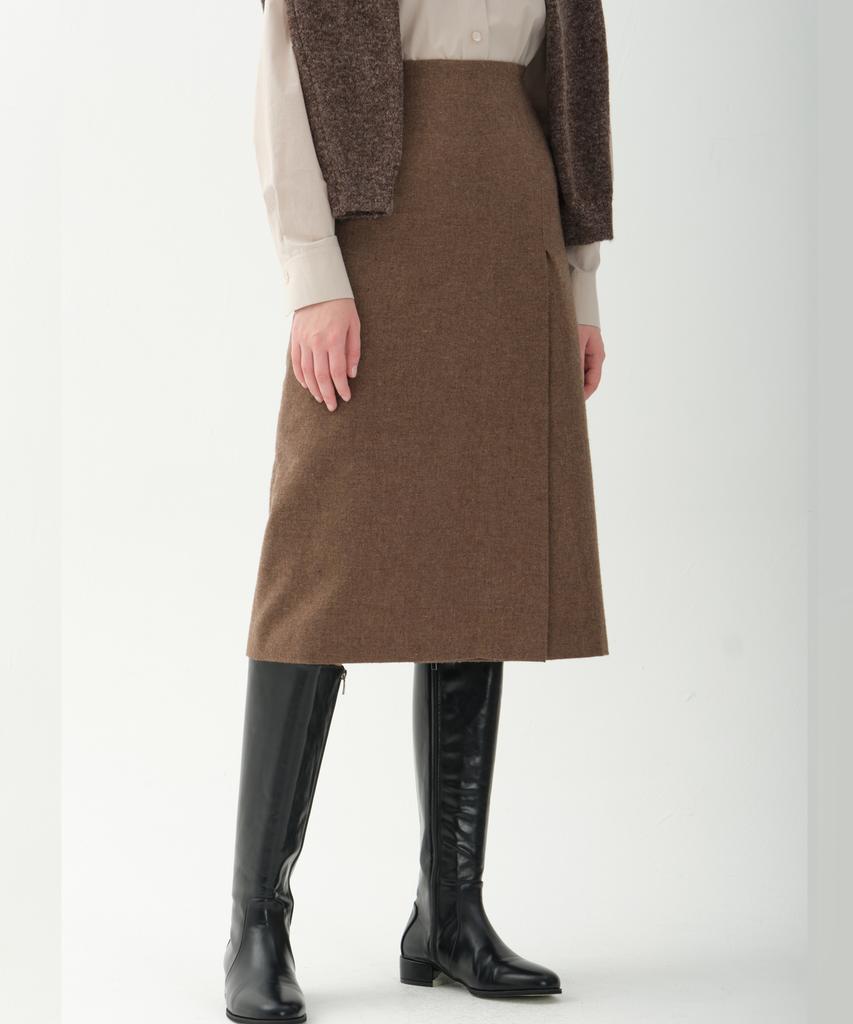 JUN BY JUN K Wool Blend Side Slit H-Line Skirt_Brown