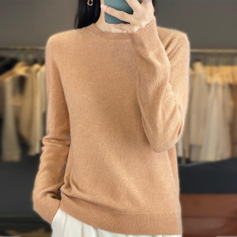 Women's 100% Pure Wool Lace Collar Round Neck Sweater - Autumn/Winter Plus Size Knit Pullover