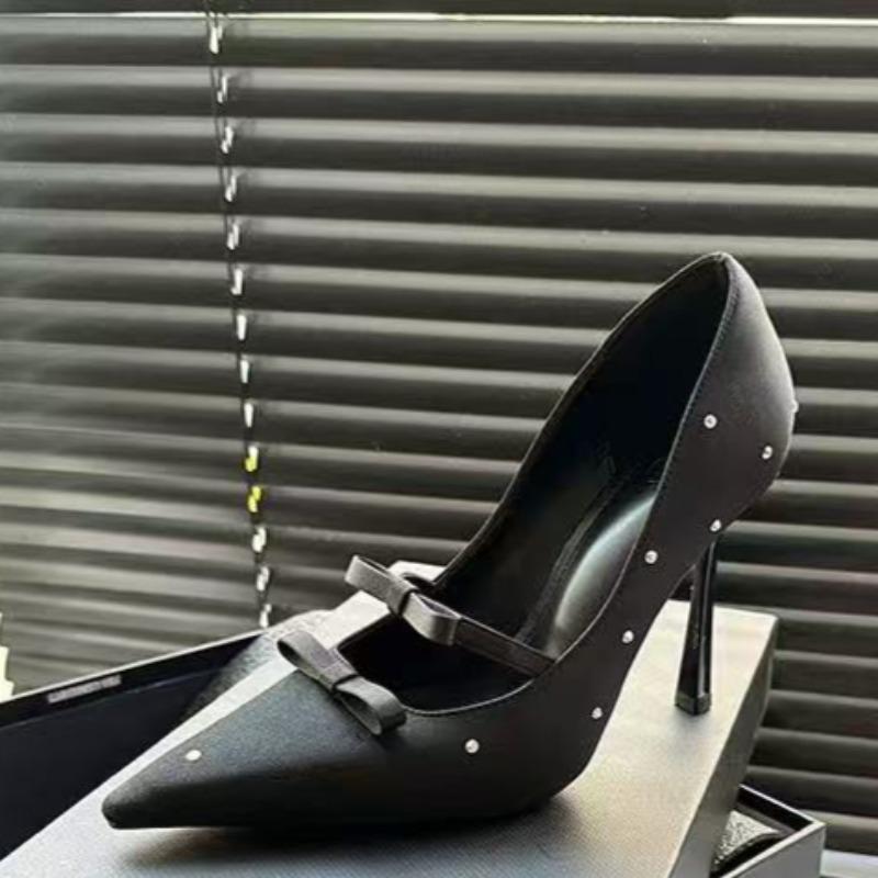 Fashion Women's Slim Heel Shoes Spring New Pointed Head Shallow Mouth Crystal Butterfly Knot Anti-slip Wear-resistant High Heels