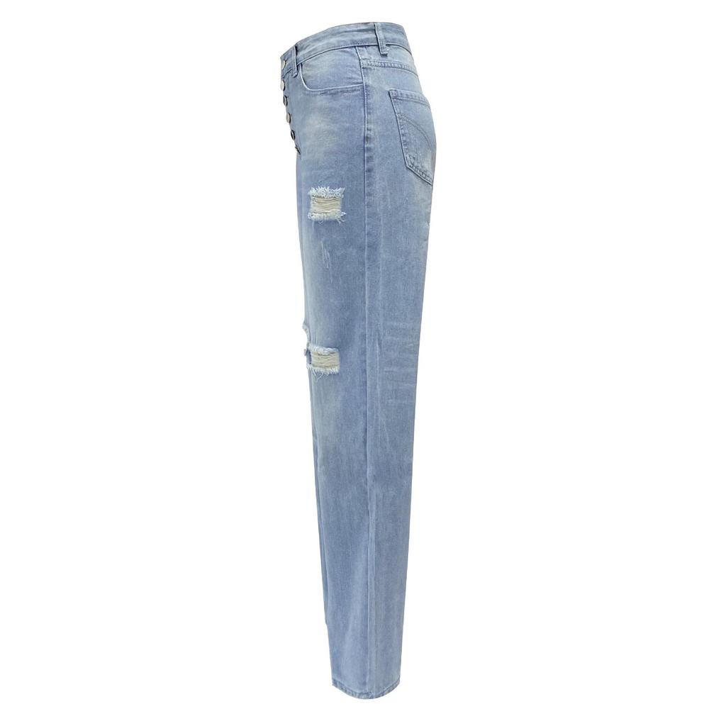 2025 Blue Ripped Women's Loose Straight Jeans - European & American Style