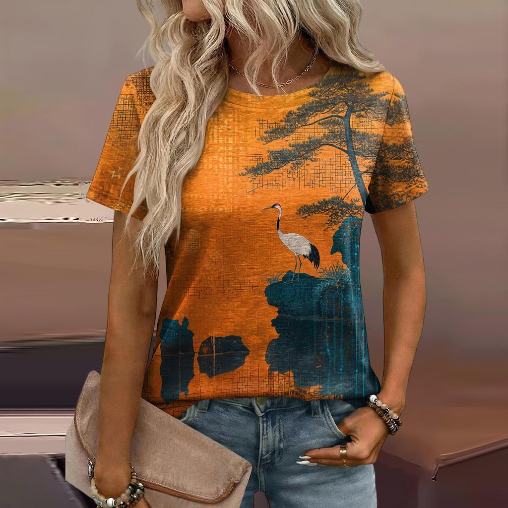 Damen Mode Lässiges Bedrucktes T-Shirt mit Lockerer Passform