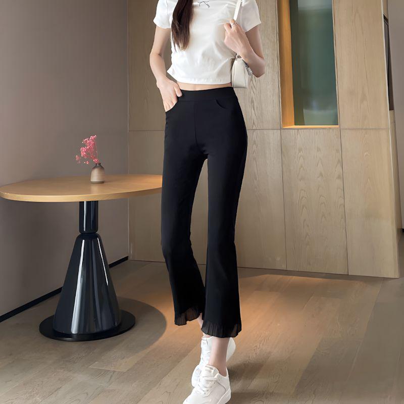 

Women s Black High Waist Micro Flare Pants - Spring & Autumn 2026 Arrival, Petite Drapey, Slimming & Cropped Casual Style S [Recommended 80-94 lbs]
