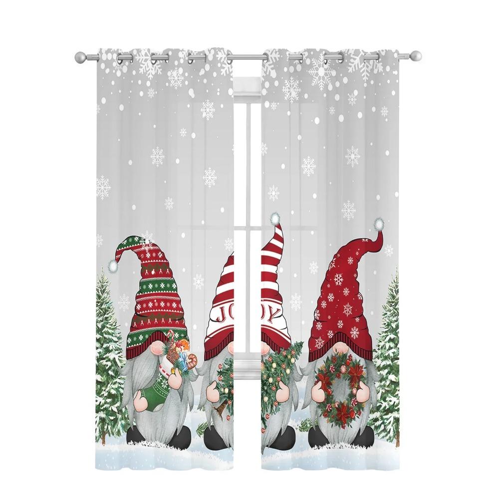 Weihnachten Winter Schneeflocke Gnome Voile Vorhänge Für Schlafzimmer Tüll Fenster Vorhang Für Wohnzimmer Gardinen Jalousien Vorhänge