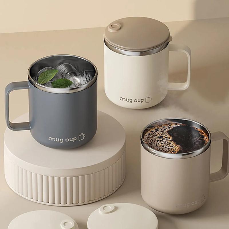 Double Wall Insulated Coffee Cup Portable 304 Stainless Steel Drinking Cup Leak Proof Milk Coffee Mug With Handle&Llid-Homeclub
