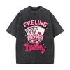 Feeling Lucky Pink Poker Cards Dice Chips Hearts Washed Short Sleeve Loose Streetwear Tee Hip Hop