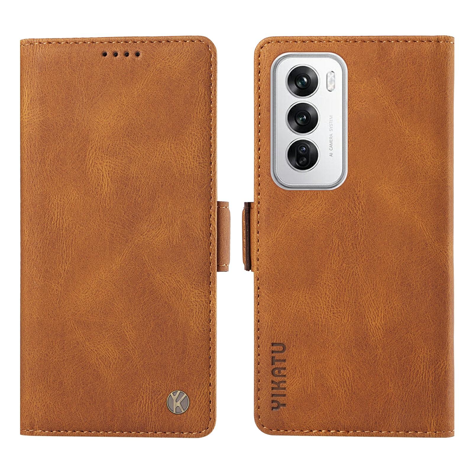 

For Oppo Reno12 5G (Global) Leather Phone Case Side Magnetic Clasps Brown