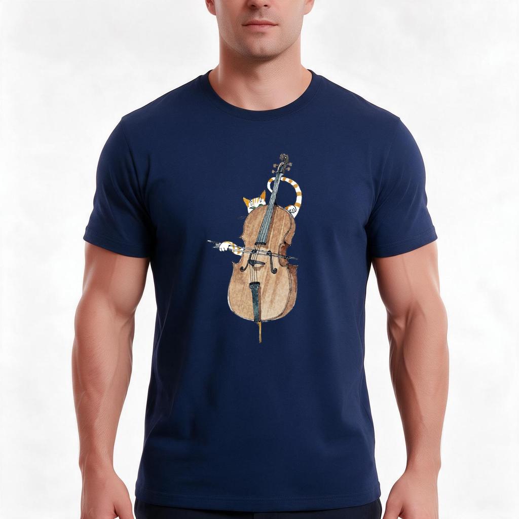 Cello Cat Tshirt Summer Casual Cotton Tee Oversized Streetwear Tops Vintage Graphic Print Loose Fit Short Sleeve