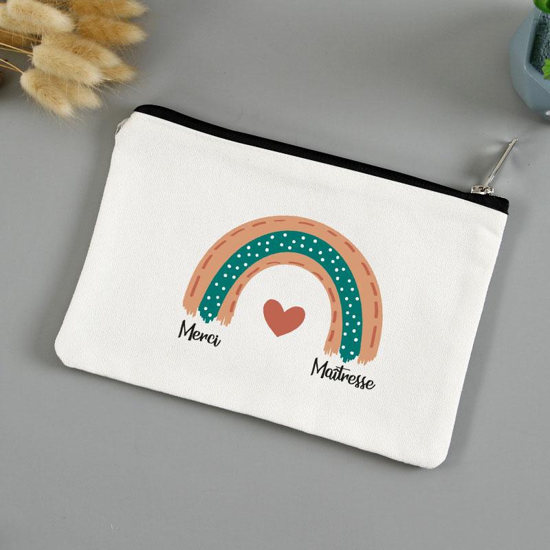 Teacher's Day Gift Thank You Mistress Print Makeup Pouch Zipper Lipstick Storage Women Canvas Cosmetic Bag Teacher Clutch Bag