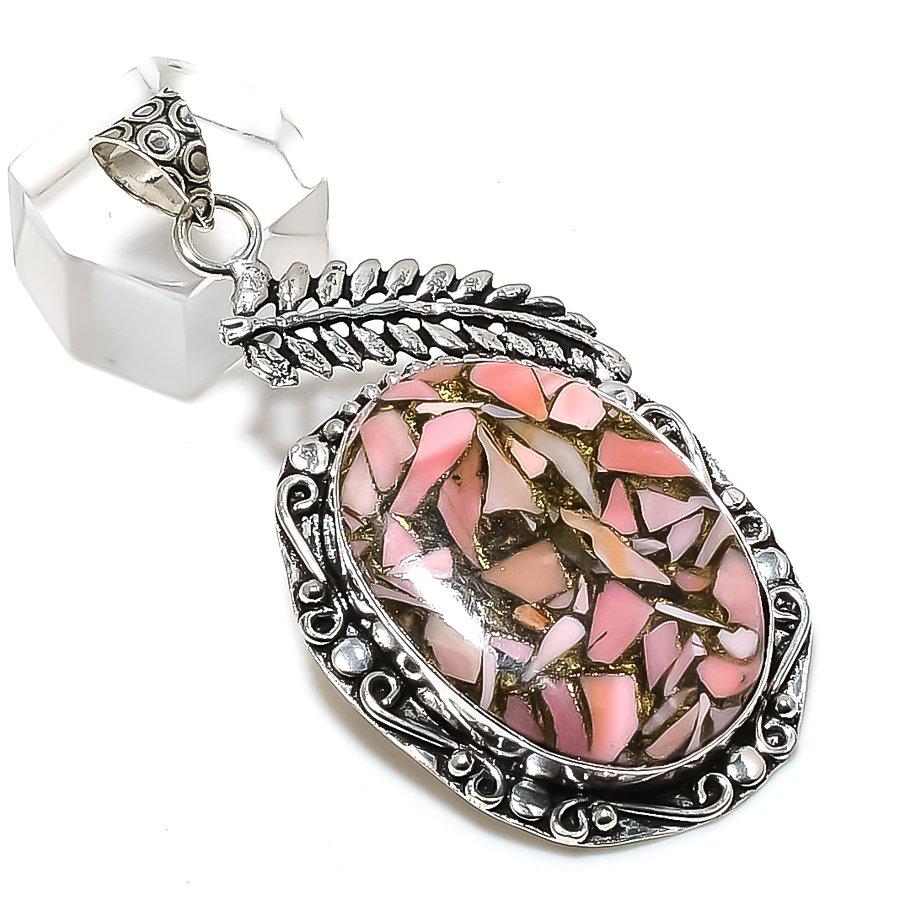 Copper Pink Opal Gemstone 925 Steling Silver Jewelry Pendant 2.56" P2h40