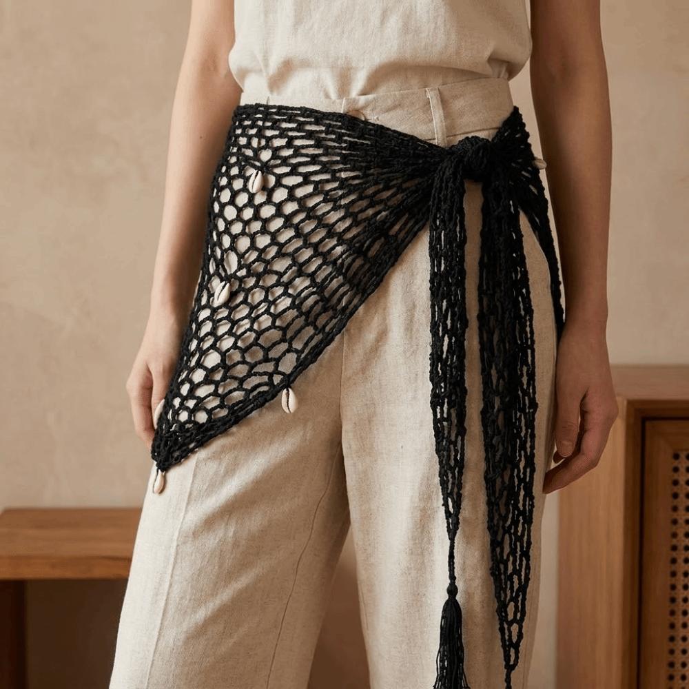 Shell Triangle Hip Scarf Solid Color Waist Belt Fashion Crochet Short Skirt Wrap Daily