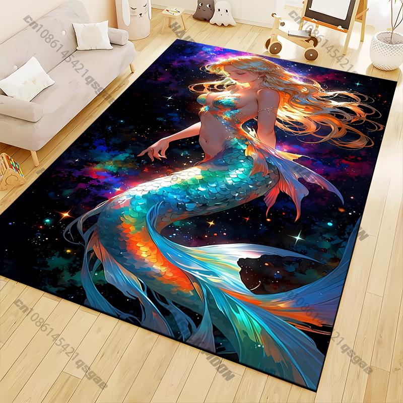 Beautiful Mermaid Printed Carpet Yoga Mat Game Room Bedroom Beautiful Anti -slip Carpet Rugs Living Room Decoration Chambre