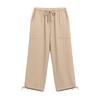 Damen Elastische Hohe Taille 3/4 Hose Lässige Passform Weite Capri-Hosen mit Taschen