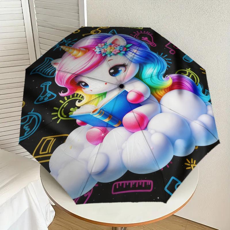 1pc Unicorn Cloud Pattern Umbrella Design Automatic Opening and Closing Umbrella, High-quality Travel Umbrella, c1128030