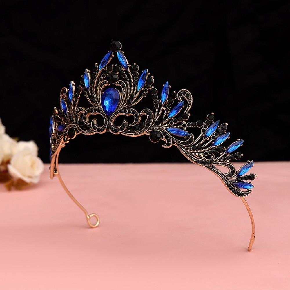 Vintage Baroque Crown Antique Bronze Shiny Queen Tiara Crown Alloy Headwear Princess Rhinestone Tiara Birthday Head Jewelry