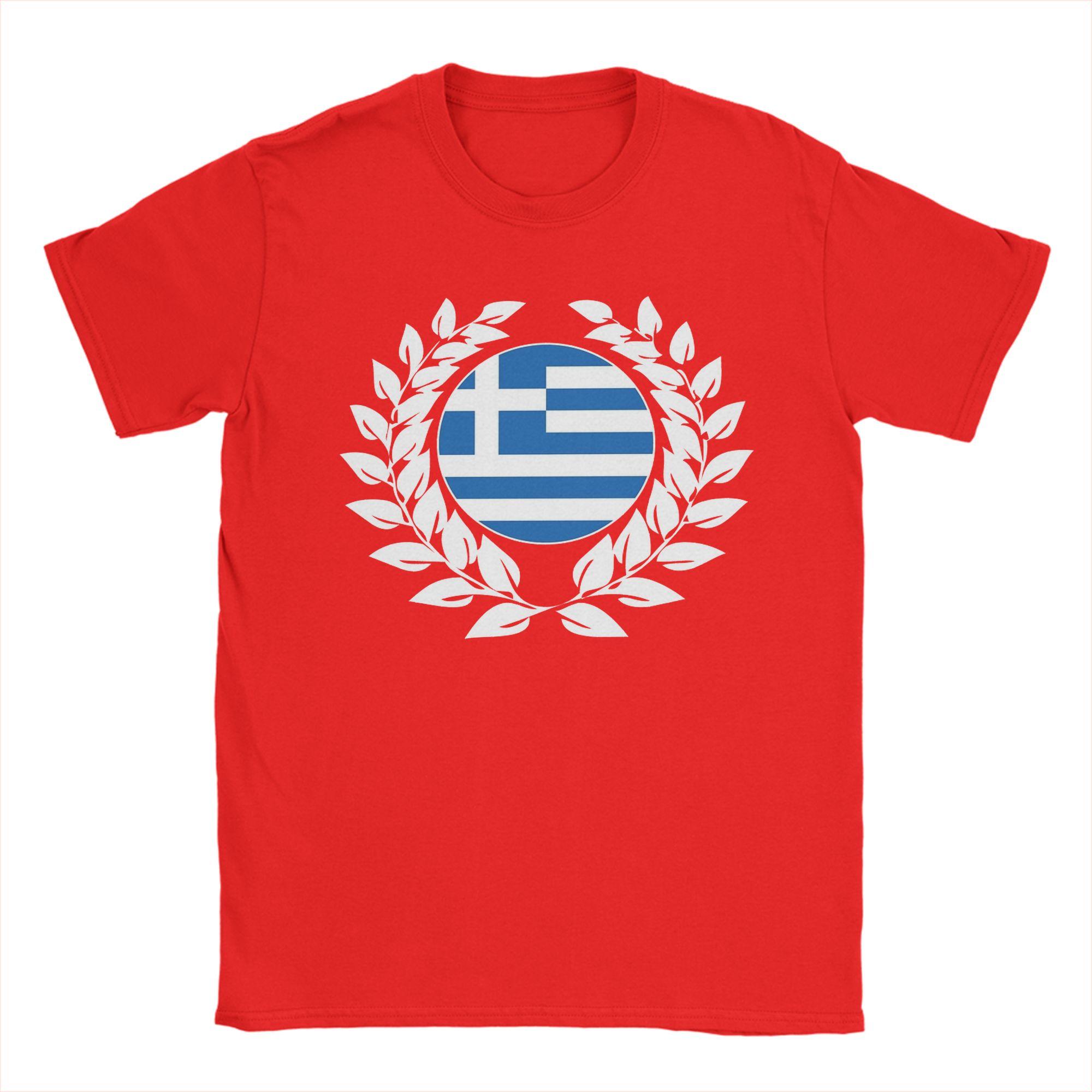 Greece greek flag banner laurel wreath Cotton T Shirt For Adult Summer Crew Neck Harajuku Tee Shirt Oversize Custom DIY Tops S