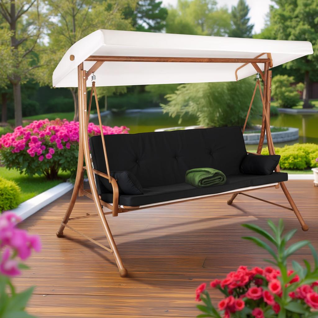 Garden Swing 3-Seater, Rocking, With A Roof, Large, Metal, Freestanding