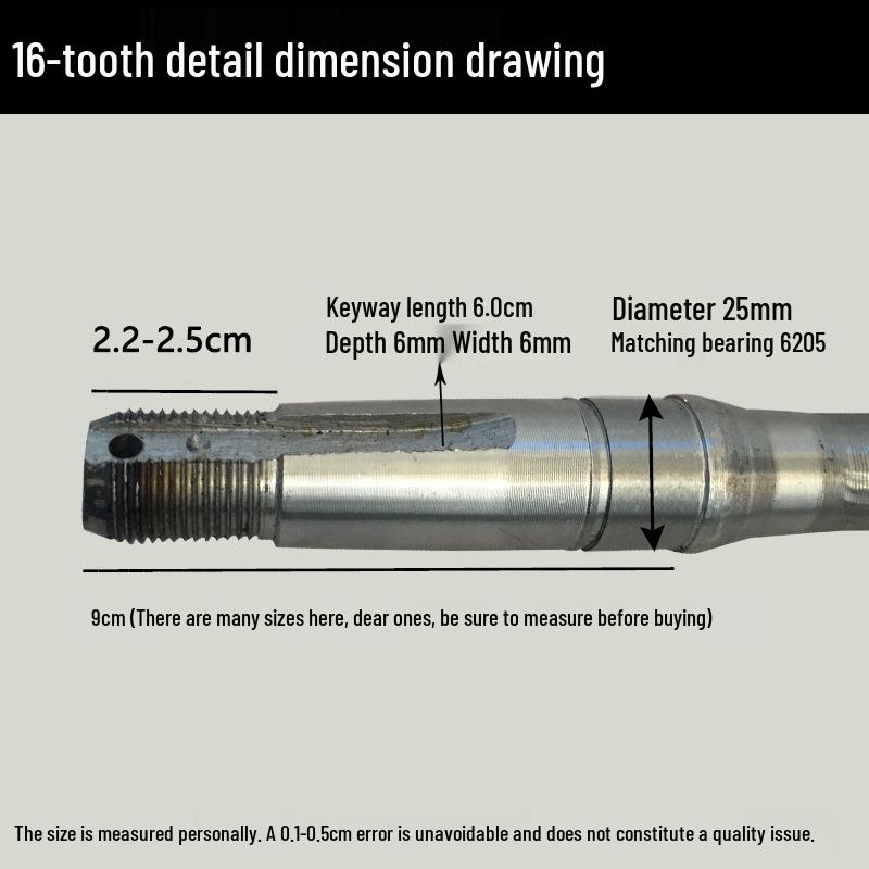 Electric Tricycle Rear Axle Shaft, 16 Teeth, 9 Shaft Head, 6205 Bearing Gearbox, Thickened.