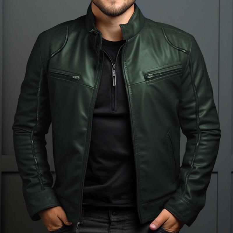 Men's European and American Style Slim Fit Leather Jacket, Plus Size, for Autumn and Winter.