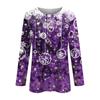 Women's Casual Christmas Printing Button Neck Long Sleeved Pullover Top Blouse