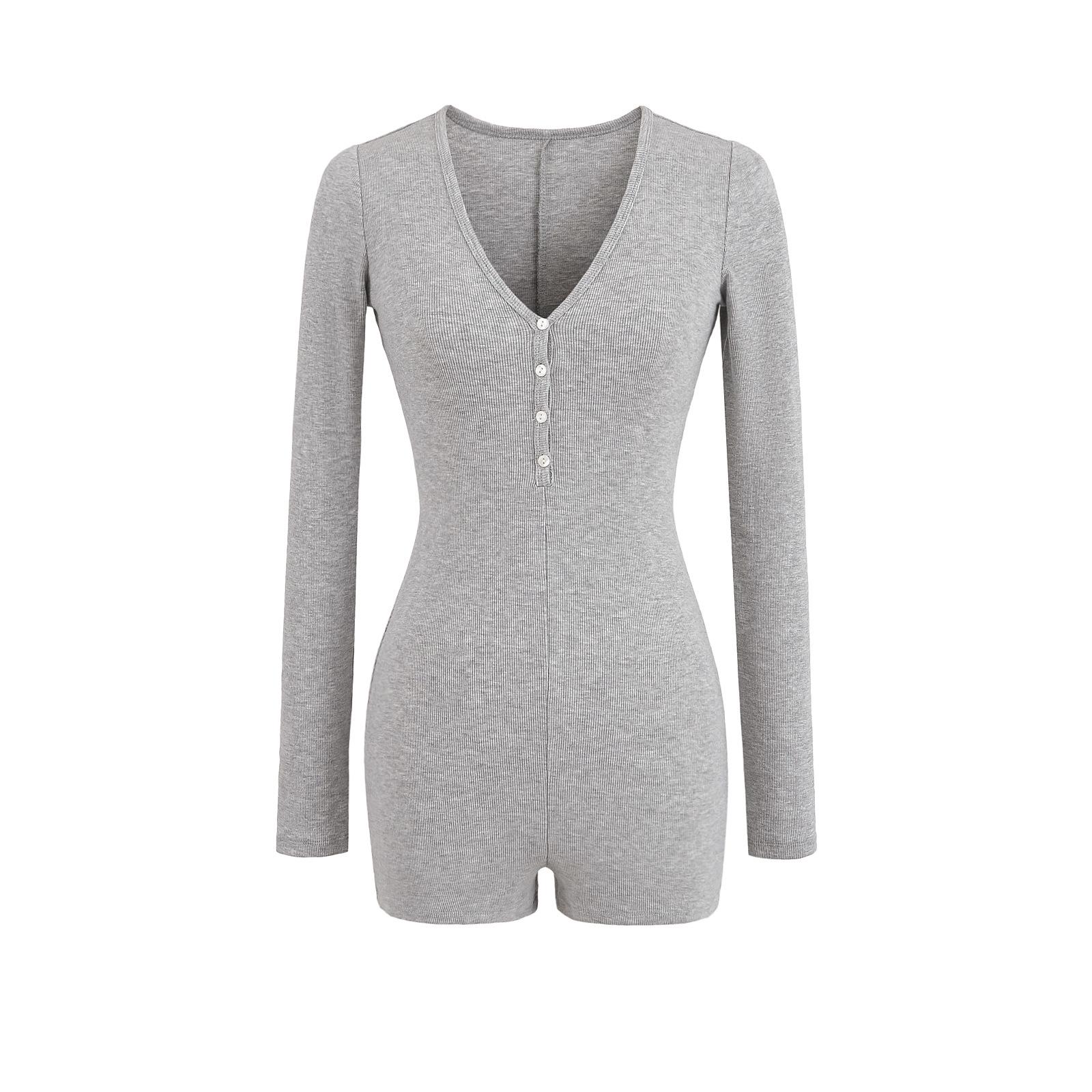 

Шикарный облегающий боди-комбинезон с V-образным вырезом Весна/Лето 2025 Large светло-серый