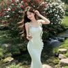 Royal sister waist fish tail hip slim dress seaside vacation style suspender dress summer