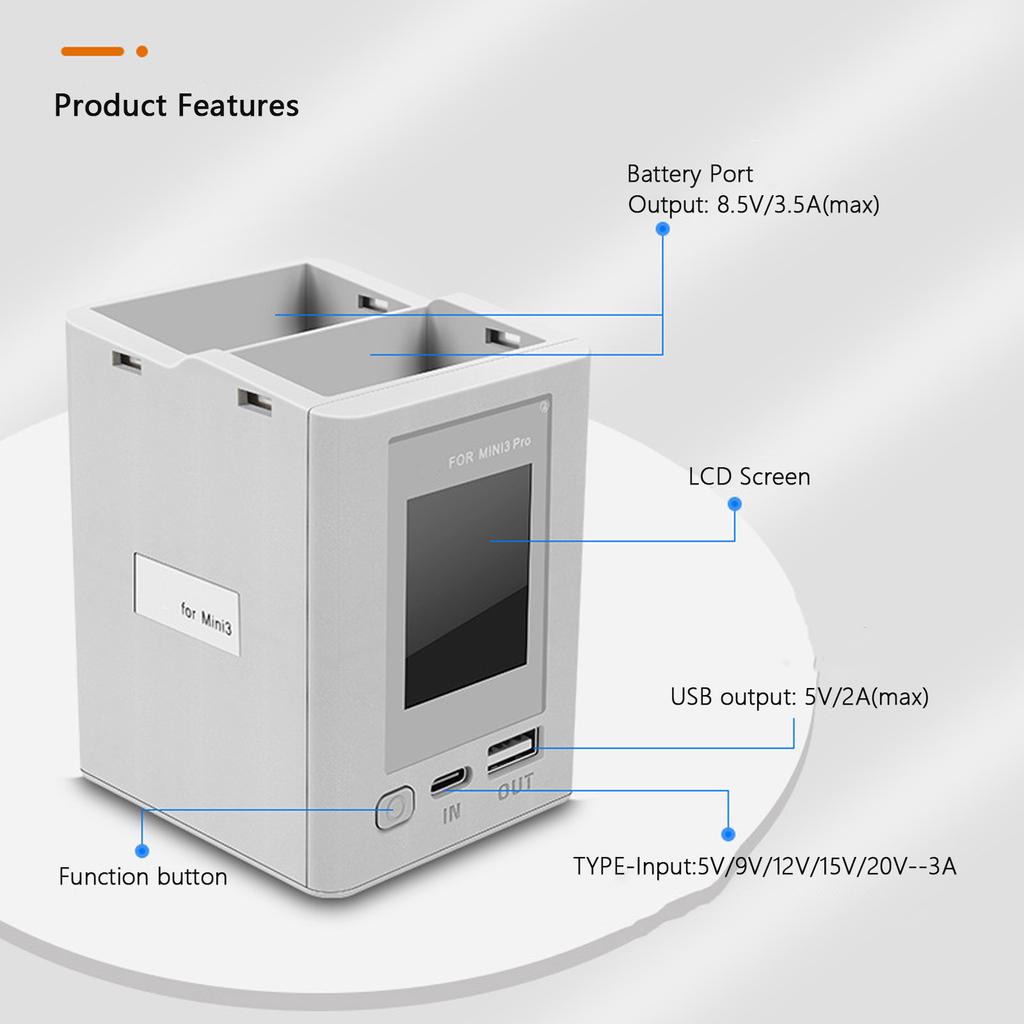 Two-way Digital Display Charging Hub Battery Intelligent Charger for DJI Mini 4 Pro/Mini 3 Pro Charging Butler Power Bank Drone