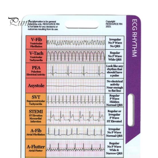 1/2 ks kapesní karta rytmu EKG Oboustranná referenční karta pro interpretaci rytmu EKG Přenosná karta s odznakem rytmu elektrokardiogramu Sestry EKG technici