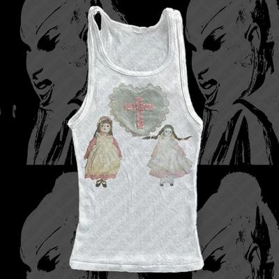 Años 2000 y2k Harajuku Nuevo Modelo Camiseta de Tirantes de Canalé Streetwear Personalidad de Moda Ropa Ropa para todo el año Unisex Cómoda Corta Suave