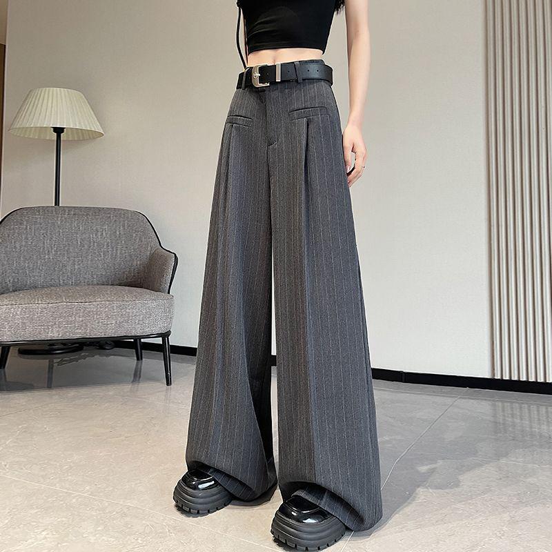 High-Waisted Grey Linen Wide-Leg Suit Pants Summer 2026 Small (80-100 lbs)