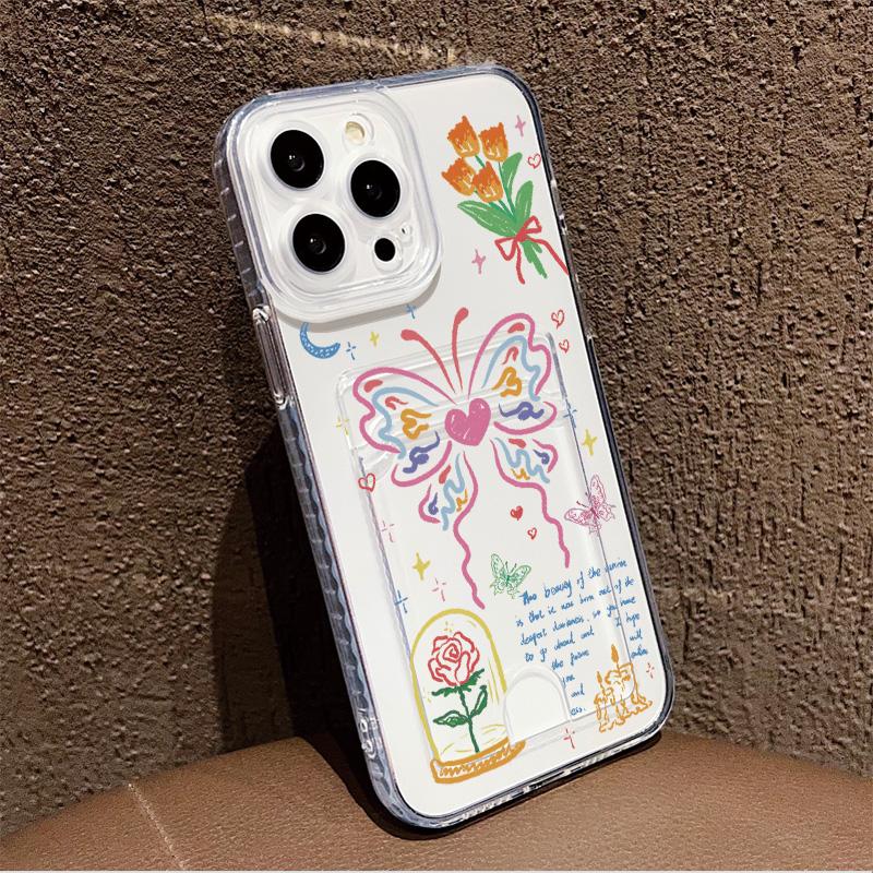 Card Slot Holder Silicone Wallet Pocket Case For Oppo A38 A58 A60 A78 Infinix Note 30 Samsung A06 A16 A36 A56 Redmi Note 13 Cover Clear Phone Bumper