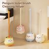 Cute Cartoon Penguin Toilet Brush Set, Wall-mounted Long Handle Cleaner with Holder, No-dead-angle Bathroom Cleaning Tool