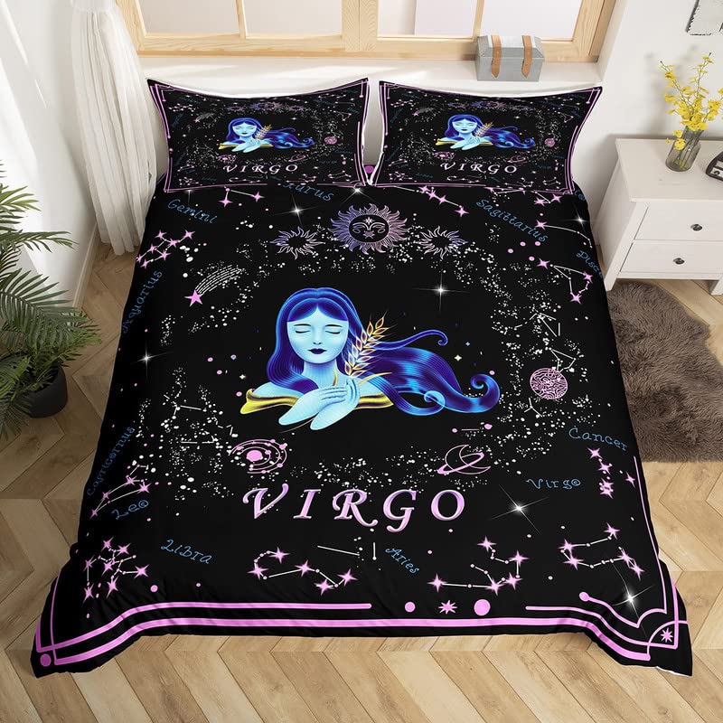 Gemini King Queen Duvet Cover Constellation Horoscope Comforter Cover Astrology Galaxy Bedding Set Star Polyester Quilt Cover