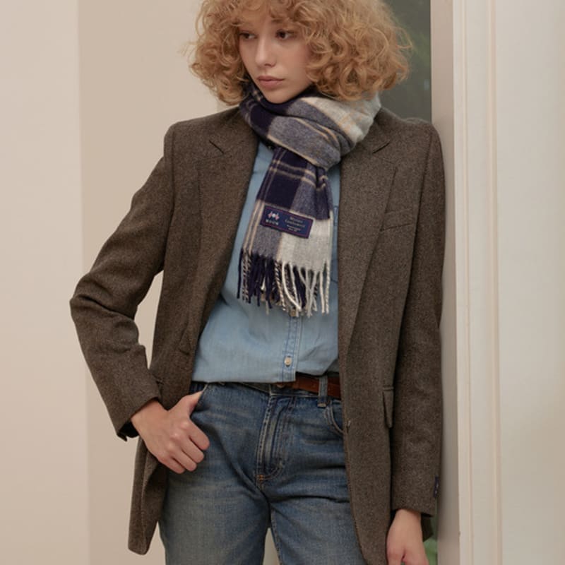 ABRAHAM MOON Merino Wool Shawl Muffler 50cm - Semi-Green Silver